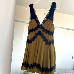 UO Tiffany Lace Trim Mini Dress Green